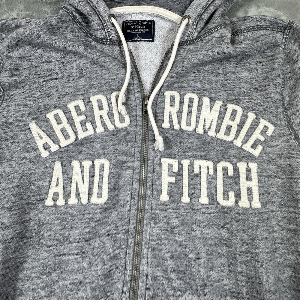 Vintage Y2K Abercrombie Fitch Hoodie Mens L Unisex Gray Zip Up Spell Out Logo